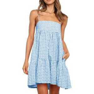 Imily Bela Women's  Pocketed Plaid A-Line Dress Ruffle Trim and Adjustable Straps - 1 of 4