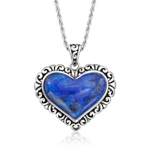 Ross-Simons Lapis Heart Pendant Necklace in Sterling Silver Size 18 - 1 of 3