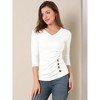 INSPIRE CHIC Women's V Neck 3/4 Sleeves Solid Knitted Buttons Decor Ruched Blouse - 3 of 4
