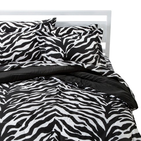 Zebra Print Comforter Set Queen 8 Piece Black White Karin Maki