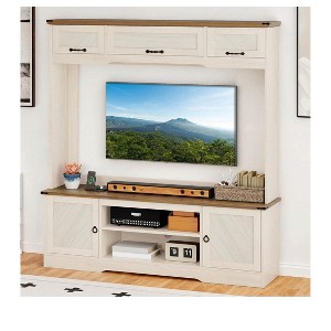 TV Stand for TVs up to 65 inch Tvs, Wall Unit Entertainment Center Console Cabinet with Power Outlet & Adjustable Shelf for Living Room,Oak - 1 of 4