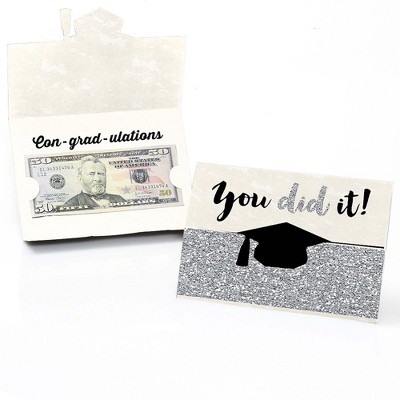 Big Dot of Happiness Silver - Tassel Worth The Hassle - Graduation Money Holder Cards - Set of 8