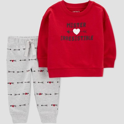 Image of Carter's Just One You®️ Baby 2pc Valentine's Day Mr. Irrisistible Top & Bottom Set - Red Newborn