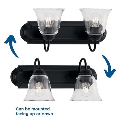 Matte Black 18" Dimmable 2-Light Vanity Light with Clear Glass Shades