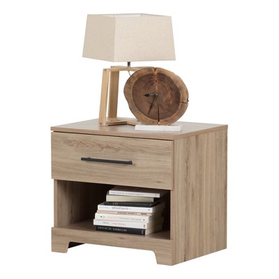 Rustic Oak 1-Drawer Nightstand with Metal Handle and Open Shelf