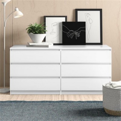 SKRAN 6 Drawer Double Dresser, Particle Board Storage Dressers Organizer for Bedroom, Living Room, Hallway, Antique White