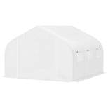 Outsunny 11.5' x 9.8' x 6.5' Outdoor Walk-In Tunnel Greenhouse Hot House with Roll-up Windows, Zippered Door, PE Cover, White