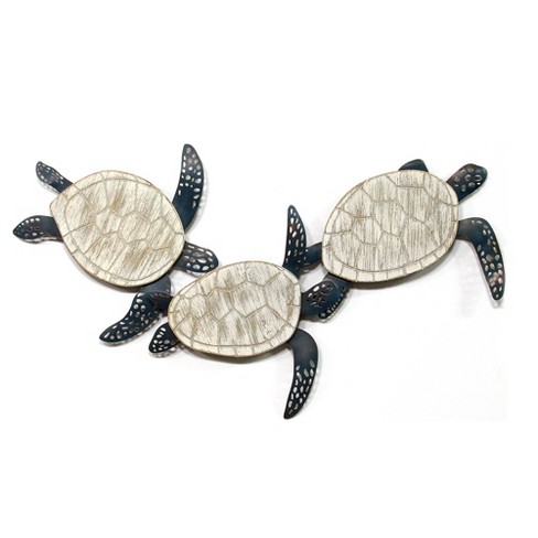Turtle Carved Metal And Wood Wall Decor White Stratton Home