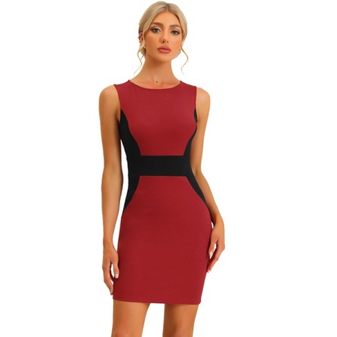 Allegra K Women's Work Sleeveless Contrast Color Bodycon Sheath Dresses Red  X-small : Target
