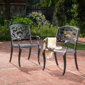 GDFStudio Alana Outdoor Cast Aluminum Dining Chairs with Scroll Design (Set of 2), Shiny Copper - 1 of 4