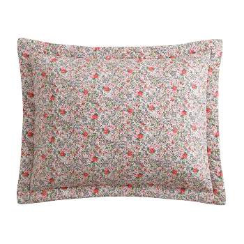 WINLIFE 100% Cotton Quilted Pillow Sham Floral Printed Pillow Cover Sage  Green, Standard Size, 20 x 26 Inch