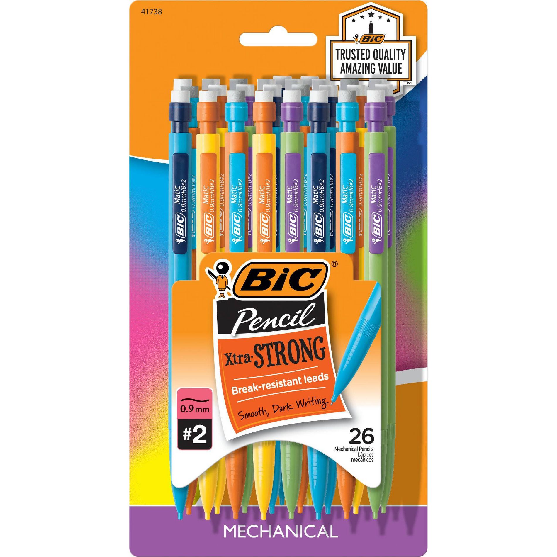BiC 26pk Xtra Strong 0.9mm Mechanical Pencil: Thick Lead, School Supplies, Erasable, Plastic