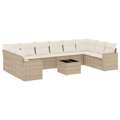 vidaXL 11 Piece Patio Sofa Set with Cushions Beige and Cream - With Table