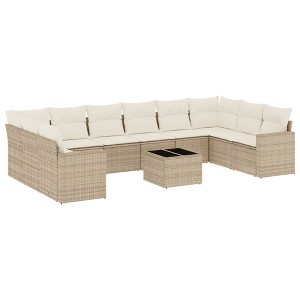 vidaXL 11 Piece Patio Sofa Set with Cushions Beige and Cream - With Table - 1 of 4