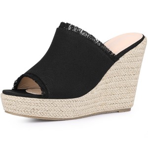 BLISSFUL STEP Women's Open Toe Wedge Heel Denim Slide Sandal - 1 of 3
