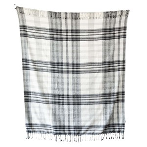 Hand Woven Plaid Throw Blanket Black Cotton by Foreside Home & Garden - 1 of 4