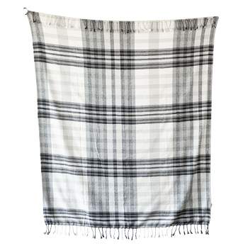 Hand Woven Plaid Throw Blanket Black Cotton by Foreside Home & Garden