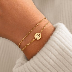 Turandoss Gold Initial Bracelets for Women Girls, Dainty Layered Charm Bracelet, Gold Jewelry for Women, Birthday Gifts for Girls 8-18 - 1 of 4