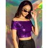 Allegra K Women's Off Shoulder Party Club Slim Fit Shiny Metallic Crop Top - 2 of 4