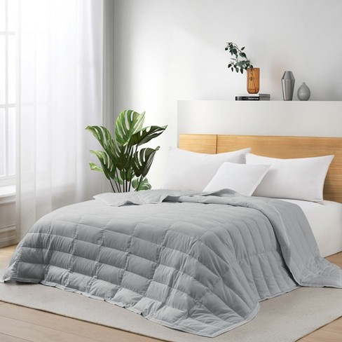 Puredown Ultra Lightweight White Down Blanket Soft Bed Cover For All Season Dark Gray Tencel 90x90 inches