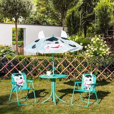 ALEXOUN Kids Table and Chair Set,Outdoor Folding Garden Picnic Table with Removable & Height Adjustable Sun Umbrella,Aged 3+ Years Old
