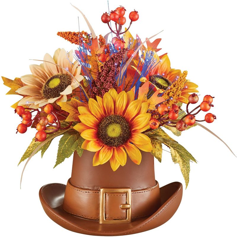 Collections Etc Harvest Fiber Optic Floral Pilgrim Hat Centerpiece 11 X 7 X 11.75, 1 of 3