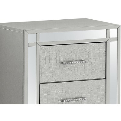 Madison Champagne Silver Croc-Textured 2-Drawer Nightstand
