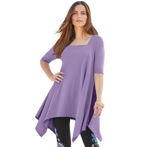 Roaman's Women's Plus Size Square Neck Handkerchief Hem Ultimate Tunic - 1 of 4