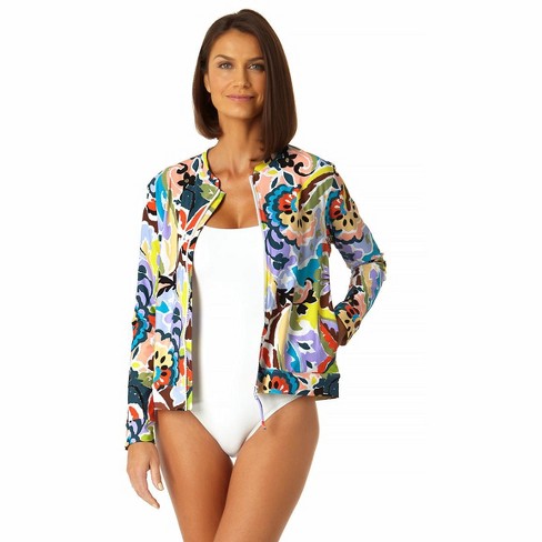 Anne Cole - Women's Kashmir Paisley Long Sleeve Zip Front Rash Guard Top -  Xs Multi : Target