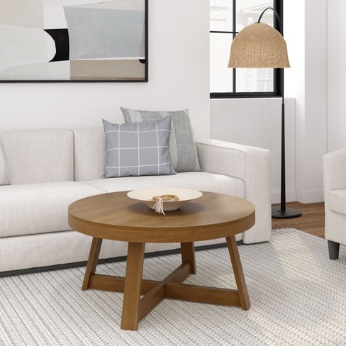 Plank+beam Solid Wood Classic Round Coffee Table, 36" Farmhouse Coffee ...