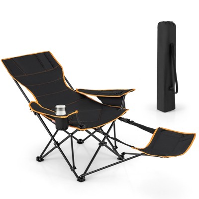 Tangkula Portable Folding Camping Chair 2-in-1 Reclining Camping Chair with Removable Footrest 2-Position Adjustable Backrest Cup Holder