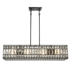 LNC Chispa 4-Lights 35.4" Modern Oversized Luxury Rectangle Crystal Chandelier, Black and Crytal - 1 of 4
