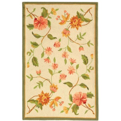 Ivory Floral Hand-Knotted Wool Area Rug 2'6" x 4'