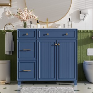 JUJABU 36" Modern Bathroom Vanity with Ceramic Sink, Double-Layer Drawers, Soft Close Doors & Adjustable Shelves - 1 of 4