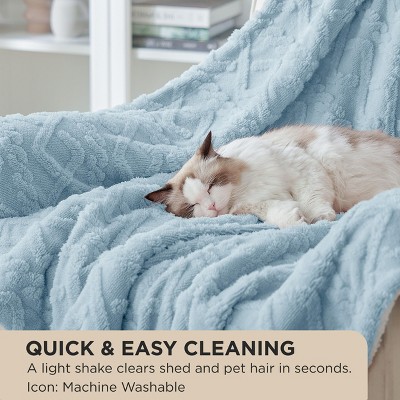 Bedsure Fleece Throw Blanket, Jacquard Cable Pattern, Double-Sided Plush & Fluffy, Reversible Cozy Warm for Couch, Blue,