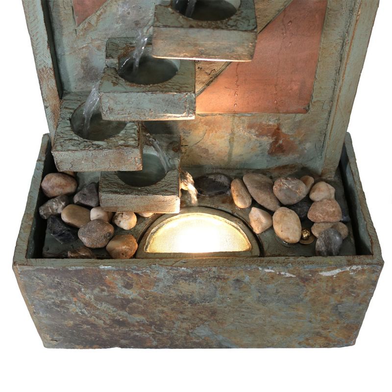 Sunnydaze 48"H Electric Natural Slate and Copper Accents Descending Staircase Outdoor Water Fountain with LED Light, 6 of 11
