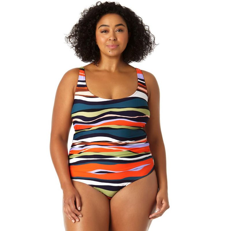 Anne Cole Plus - Women's Scoop Neck Shirred One Piece Swimsuit, 1 of 4