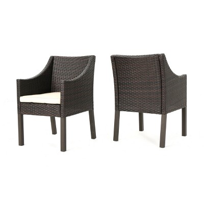 Christopher Knight Home Antibes Outdoor Wicker Dining Chairs with Cushion (Set of 2), Multibrown/Beige