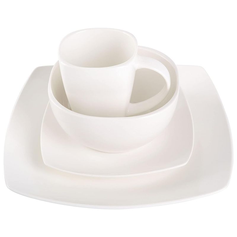 Gibson Soho Lounge 16 Piece Fine Ceramic Soft Square Stoneware Dinnerware Set in White, 4 of 6