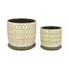 Sagebrook Home Set of 2 Ceramic Planters - Contemporary Olive Green 5" and 6" X Design Planter Set for Indoor or Outdoor Plants and Succulents - - 2 of 4