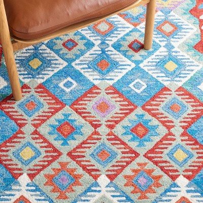 Aspen Blue and Red Handmade Wool Area Rug