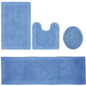 Edge Bath Rug 100% Premium Cotton Ultra-Soft Water Absorbent Tufted Solid Reversible 4 Piece Bathroom Rug Set for Machine Washable Bathmat - 1 of 2
