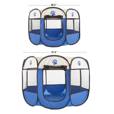 Blue Metal Mesh Pop-Up Pet Playpen with Carrying Case