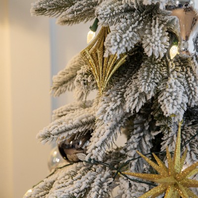 4.6' Snow-Flocked Slim Potted Christmas Tree with Lights