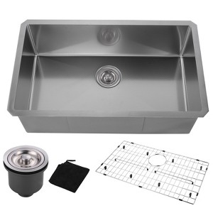 WOWOW 30 in. Drop-In/Undermount Single Bowl 18-Gauge Stainless Steel Kitchen Sink with Basket Strainer in Brushed Nickel - 1 of 4