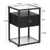 VECELO Nightstand Set of 1, Glass Top Bedside Table with Drawer & Shelf for Living Room or Bedroom, Black - 3 of 4