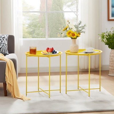 VECELO Modern  End Side Tables, Round Metal Foldable Tray, Stable Snack Nightstand for Outdoors, Small Space