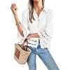 Imily Bela Womens 3/4 Bell Sleeve Eyelet Button Down Shirt Casual Ruffle Hem Blouse - 2 of 4