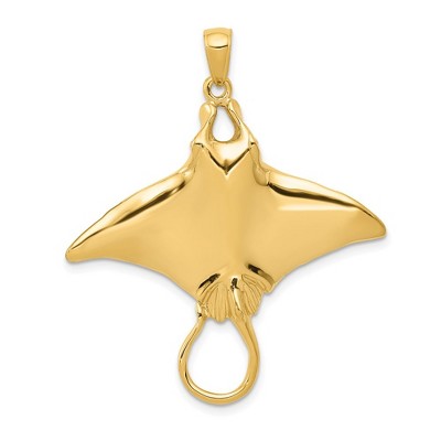Black Bow Jewelry 14k Yellow Gold Polished Textured Pendant, 35mm