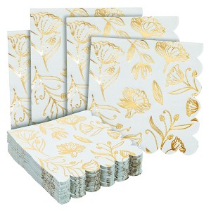 Sparkle and Bash 50 Pack Floral Paper Napkins, Scalloped Cocktail Napkins for Wedding & Birthday Party Decorations Supplies, Blue 5 x 5 In - 1 of 4